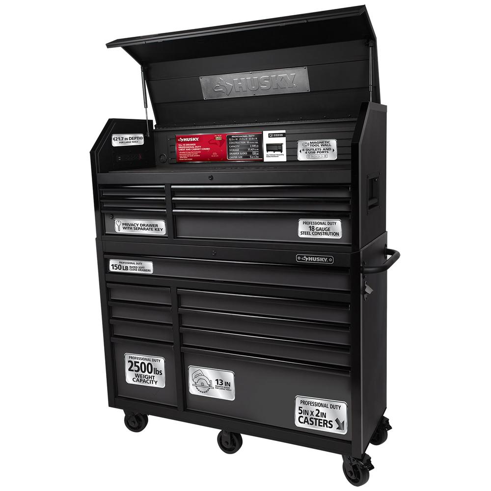 Heavy-Duty 52 In. W 15-Drawer, Deep Combination Tool Chest And Rolling Cabinet Set In Matte Black