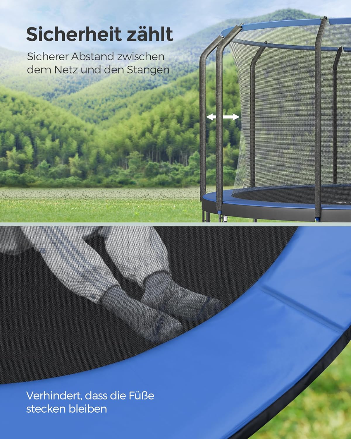 SONGMICS Trampolin Outdoor Ø 427 cm, rundes Gartentrampolin mit Sicherheitsnetz und Leiter, Randabdeckung, gepolstertes Gestell, für Kinder