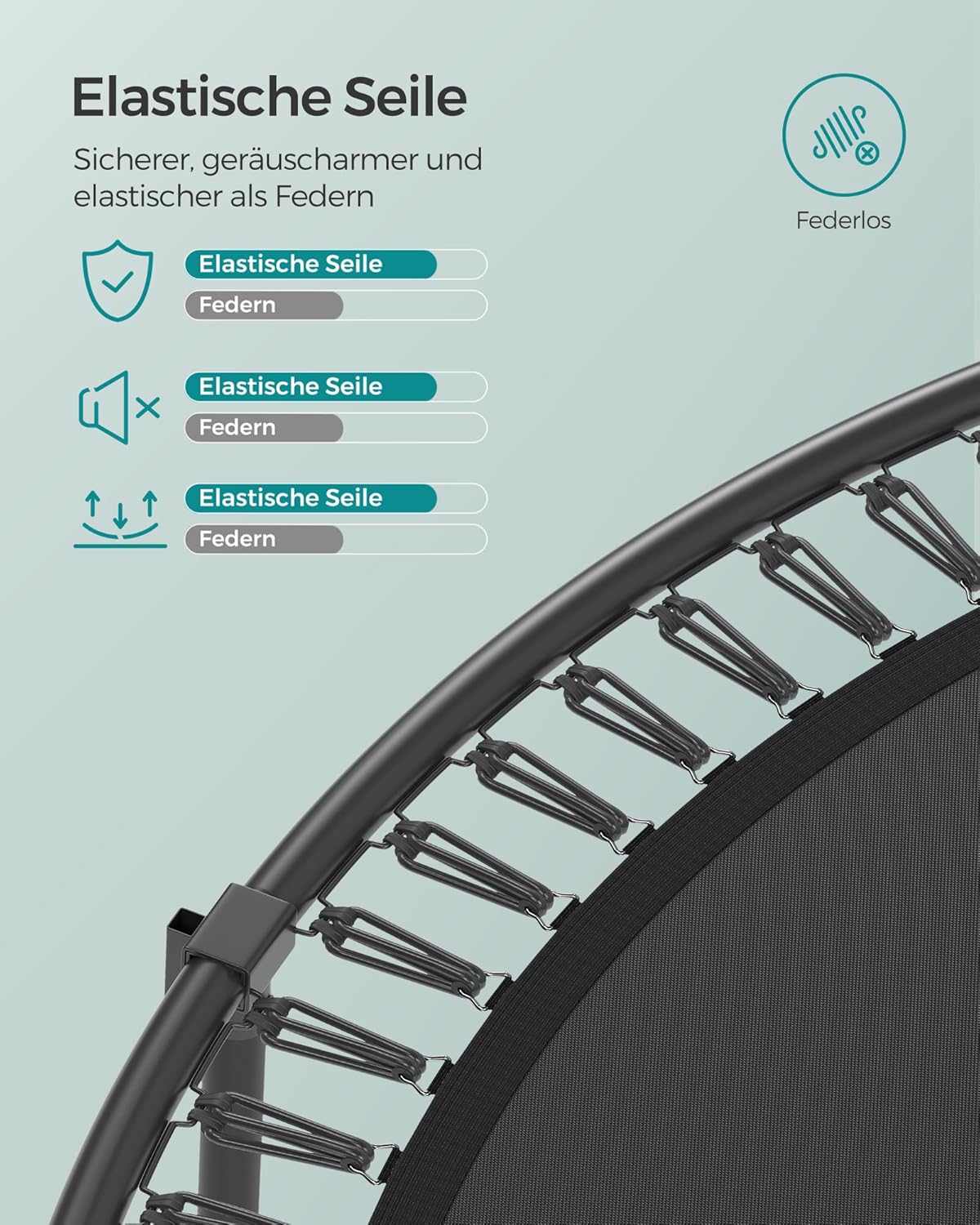 SONGMICS Federloses Trampolin Ø 244 cm, Trampolin Outdoor für Kinder, elastische Seile, Sicherheitsnetz mit Reißverschluss, Glasfaserstangen, sicher, geräuscharm