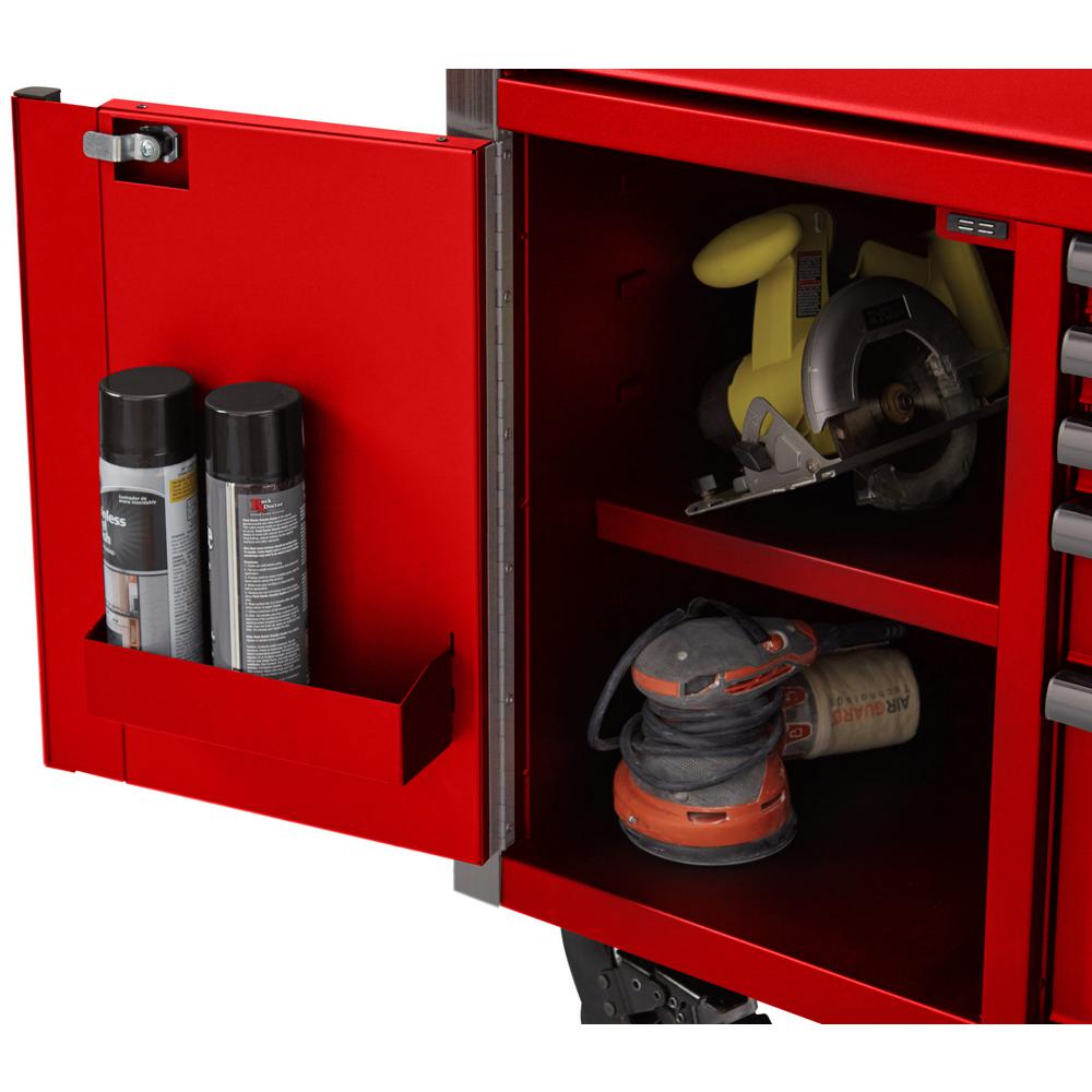 Heavy-Duty 61 In. W 10-Drawer, Deep 1-Door Tool Chest Mobile Workbench In Gloss Red With Flip-Up Pegboard