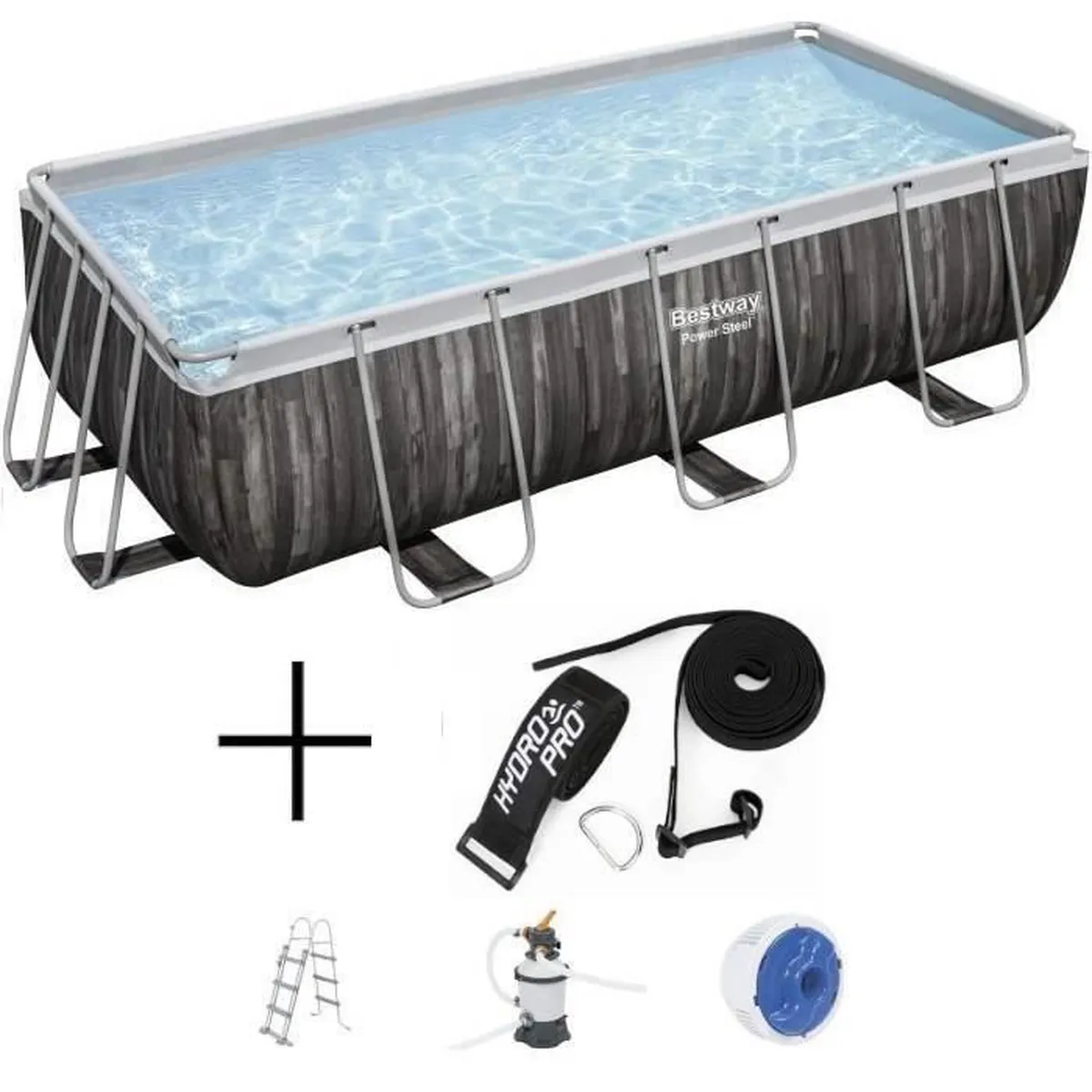 Kit Piscine hors sol tubulaire BESTWAY Steel Pro Max - 404 x 201 x 100 cm + Bandes de Natation