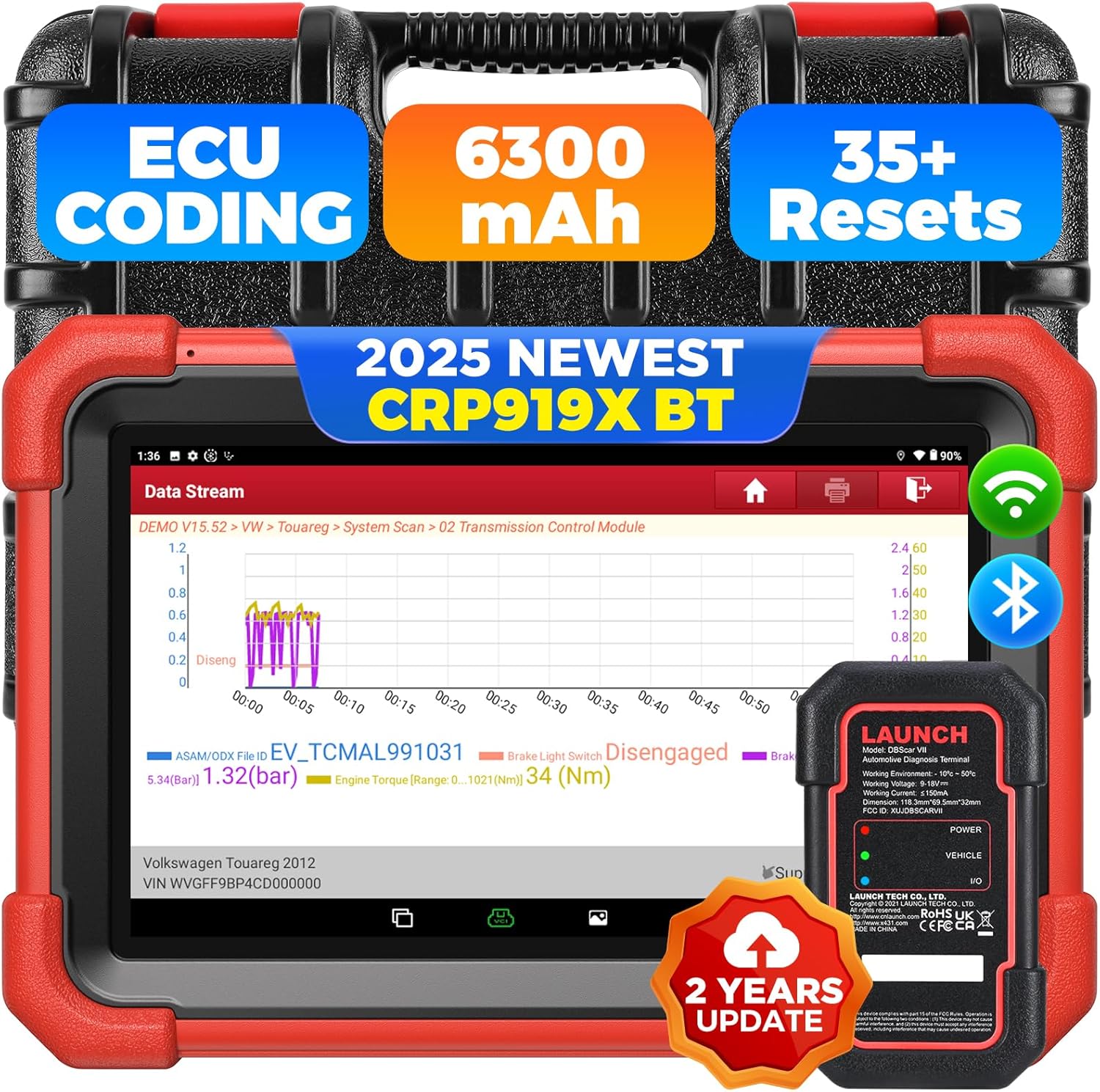 LAUNCH X431 CRP919XBT Elite OBD2 Scanner 2025 Wireless Bidirectional Tool, ECU Coding, CANFD&DOIP, Full System Car Diagnostic Tool, FCA AutoAuth, V.A.G Guided, IMMO, 35+ Resets, 2 Years Free Update