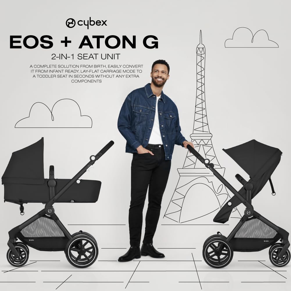Cybex EOS 5-in-1 Travel System Stroller + Lightweight Aton G Infant Car Seat, Seashell Beige