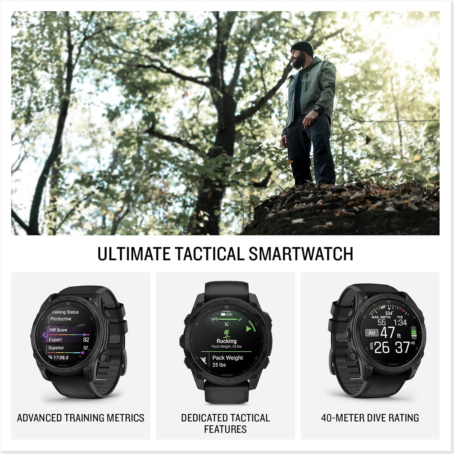 Garmin tactix® 8 51mm, Solar Charged Display, Elite, Premium Tactical GPS Smartwatch, Includes Applied Ballistics Elite™ Solver, Titanium Bezel, Sapphire Lens, 40-Meter Dive Rating