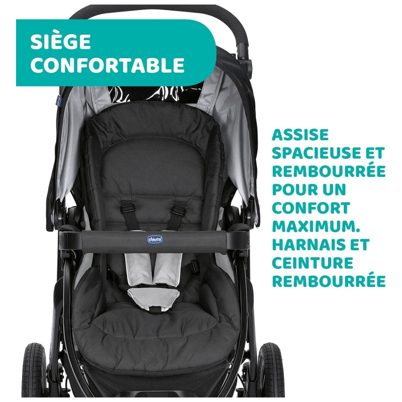 Chicco Trio Activ3 3 in 1 Stroller with Car Travel Set, 3-Wheel Reclining Cane, Pram/Carrycot and Baby Car Seat Group 0+, with Folding and Compact Closure - Black