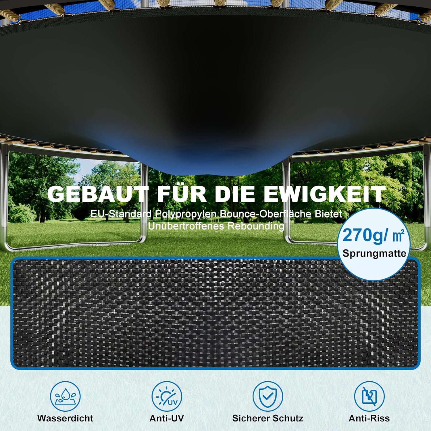 Devoko Trampolin Outdoor Ø 366 cm Indoor Trampolin Kinder Gartentrampoline, Komplettset mit Schuhnetz, Leiter, Randabdeckung, Sicherheitsnetz, Belastbarkeit 150 kg