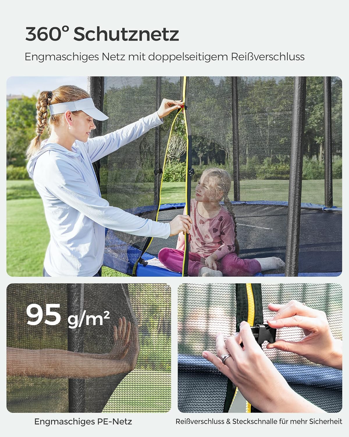 SONGMICS Trampolin Outdoor Ø 305 cm, rundes Gartentrampolin mit Randabdeckung, mit Sicherheitsnetz, mit Leiter und gepolsterten Stangen