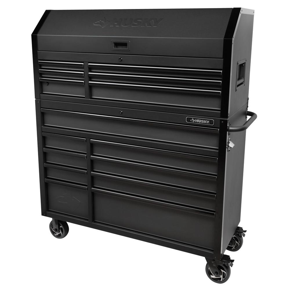 Industrial 52 In. W X 21.5 In. D 15-Drawer Tool Chest And Rolling Cabinet Combo With LED Light In Matte Black