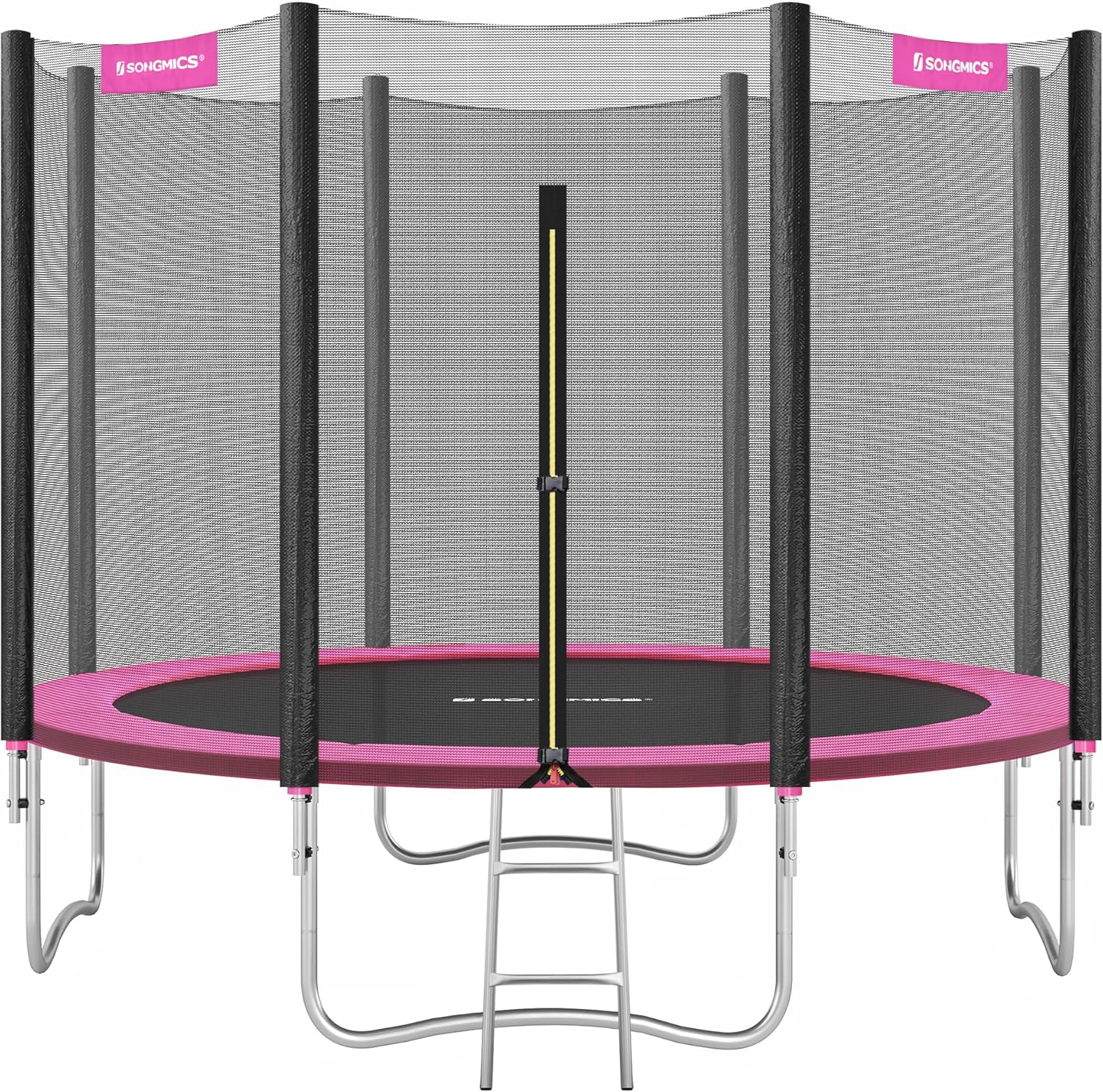 SONGMICS Trampolin Outdoor Ø 305 cm, rundes Gartentrampolin mit Randabdeckung, mit Sicherheitsnetz, mit Leiter und gepolsterten Stangen