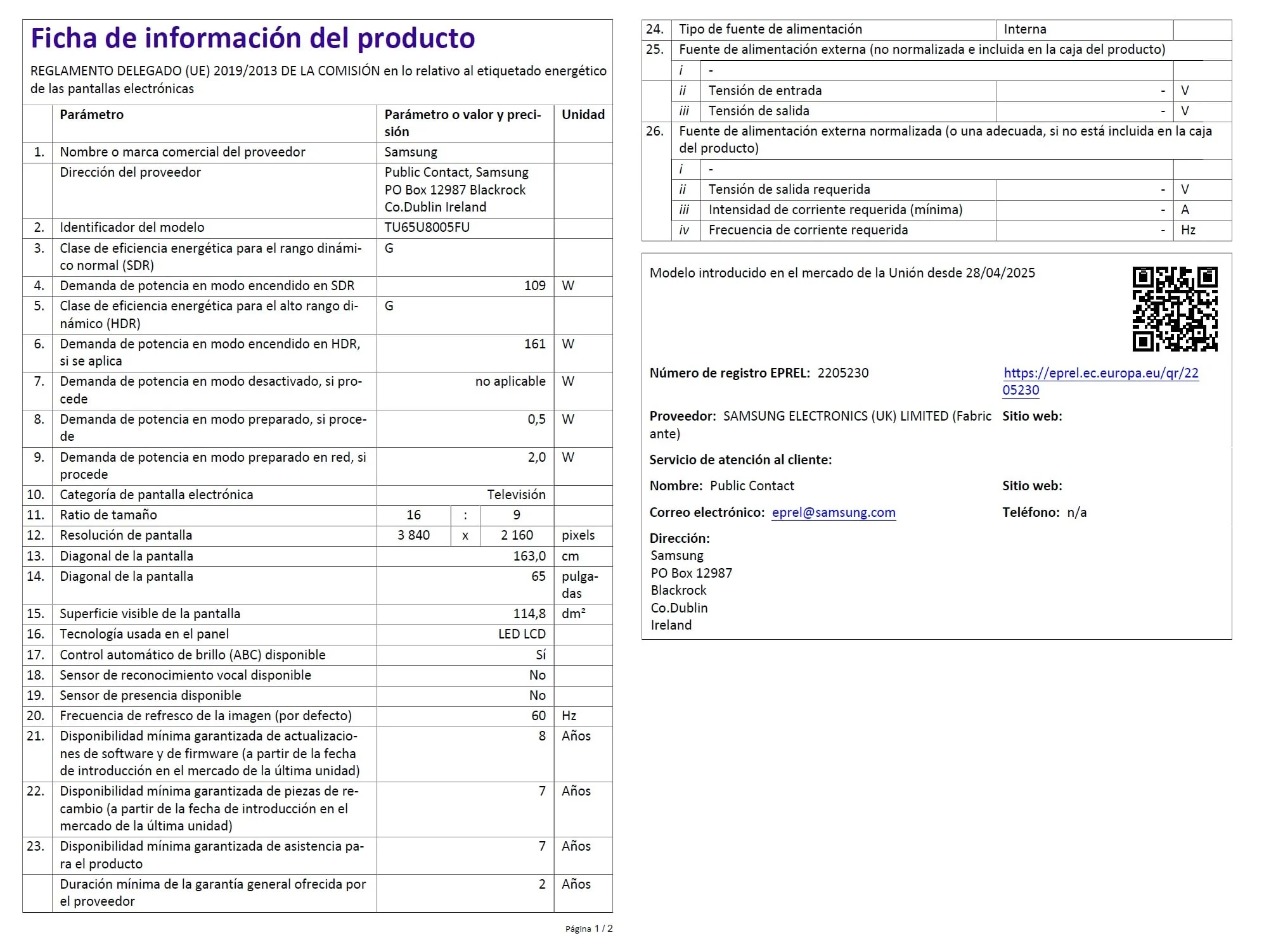 Samsung 65 Inch Crystal UHD U8005 4K Smart TV, Amazing Colors with Crystal Processor 4K, Listen to All Speakers with Q-Symphony, Knox Security Protected Data and Gaming Hub Energy Class G