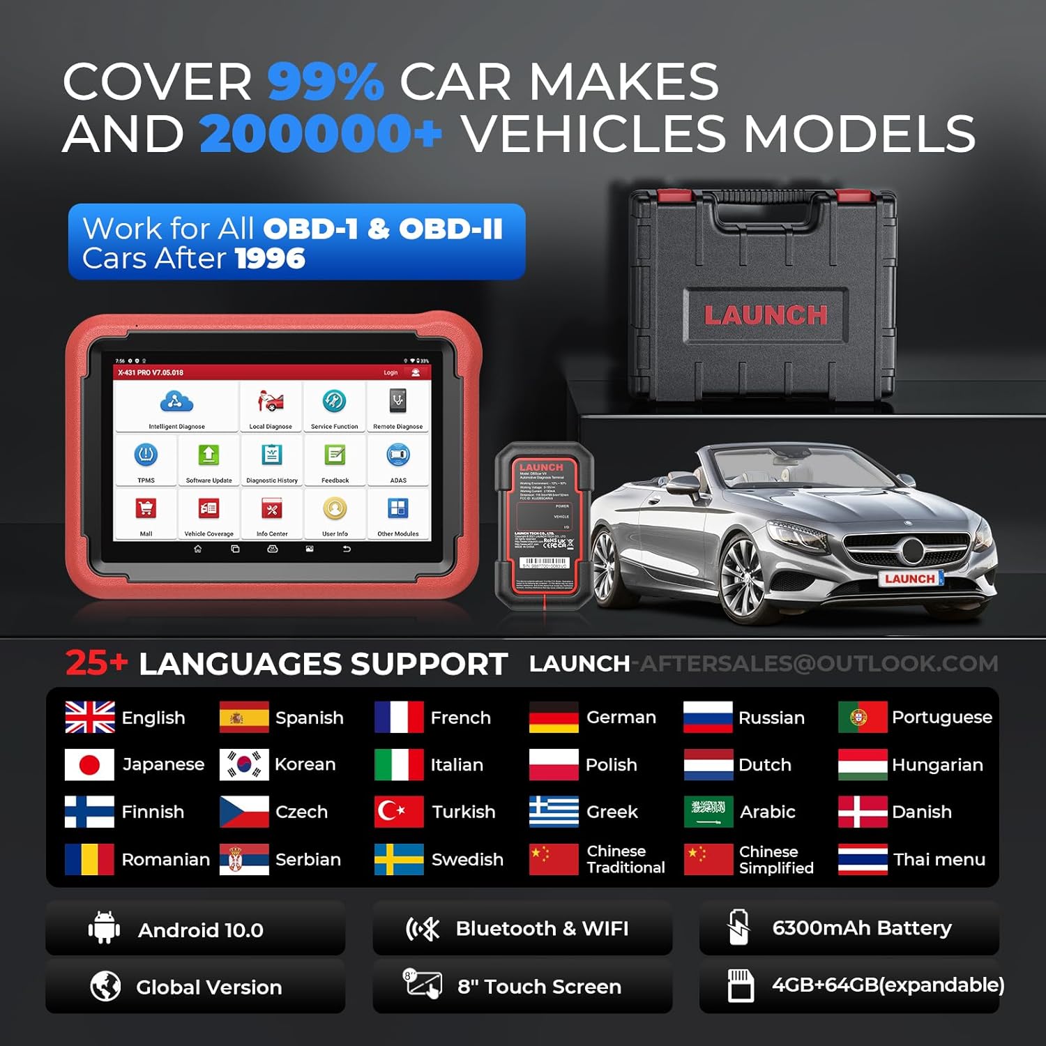LAUNCH X431 V+ 5.0 Scan Tool with 2025 CANFD Connector, 37 Reset & OE-Level Diagnostics