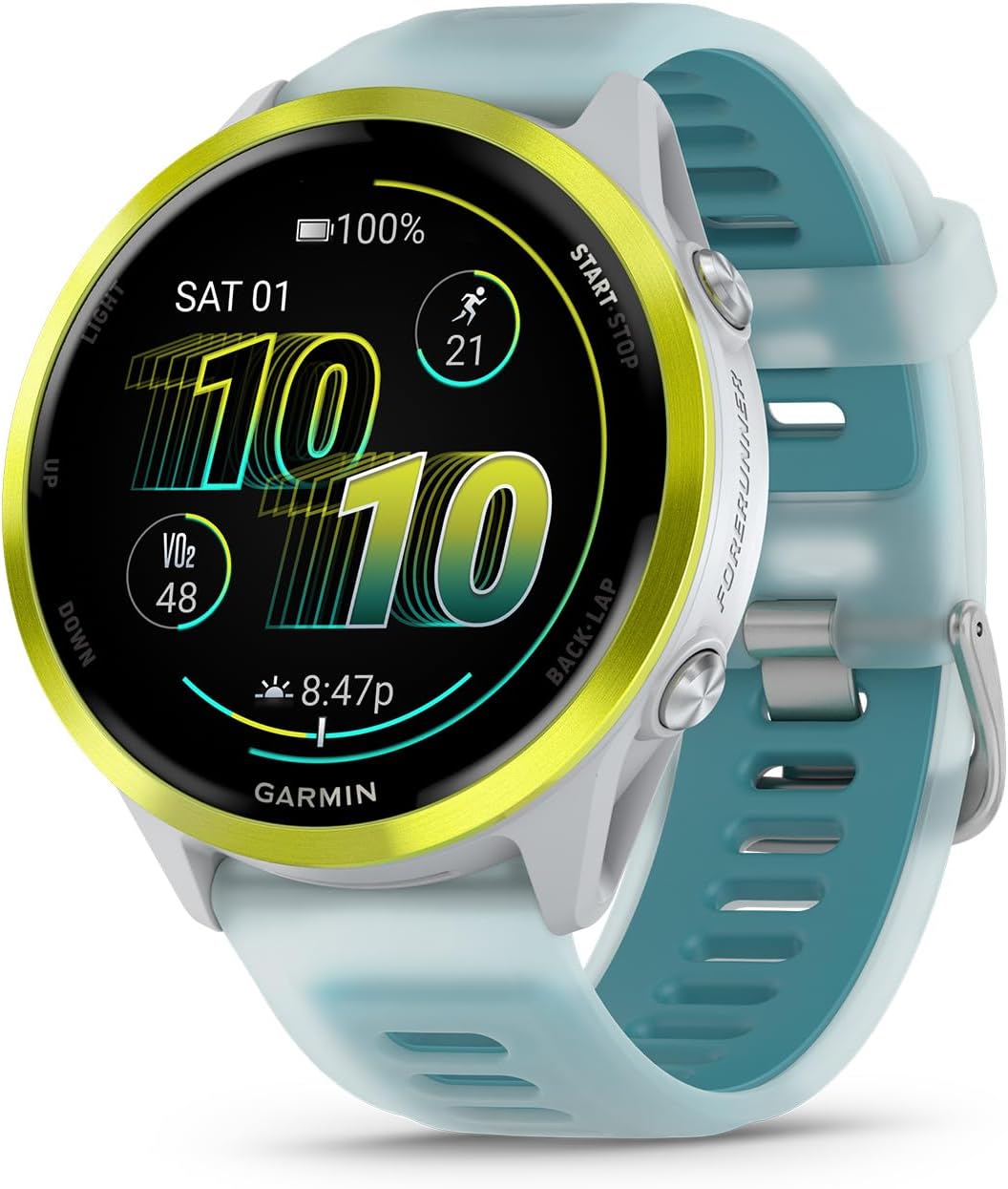 Garmin® Forerunner® 570, 42mm, Advanced GPS Running and Triathlon Smartwatch, AMOLED Display, Training and Recovery Features, Raspberry Aluminum with Translucent Bone/Mango Band
