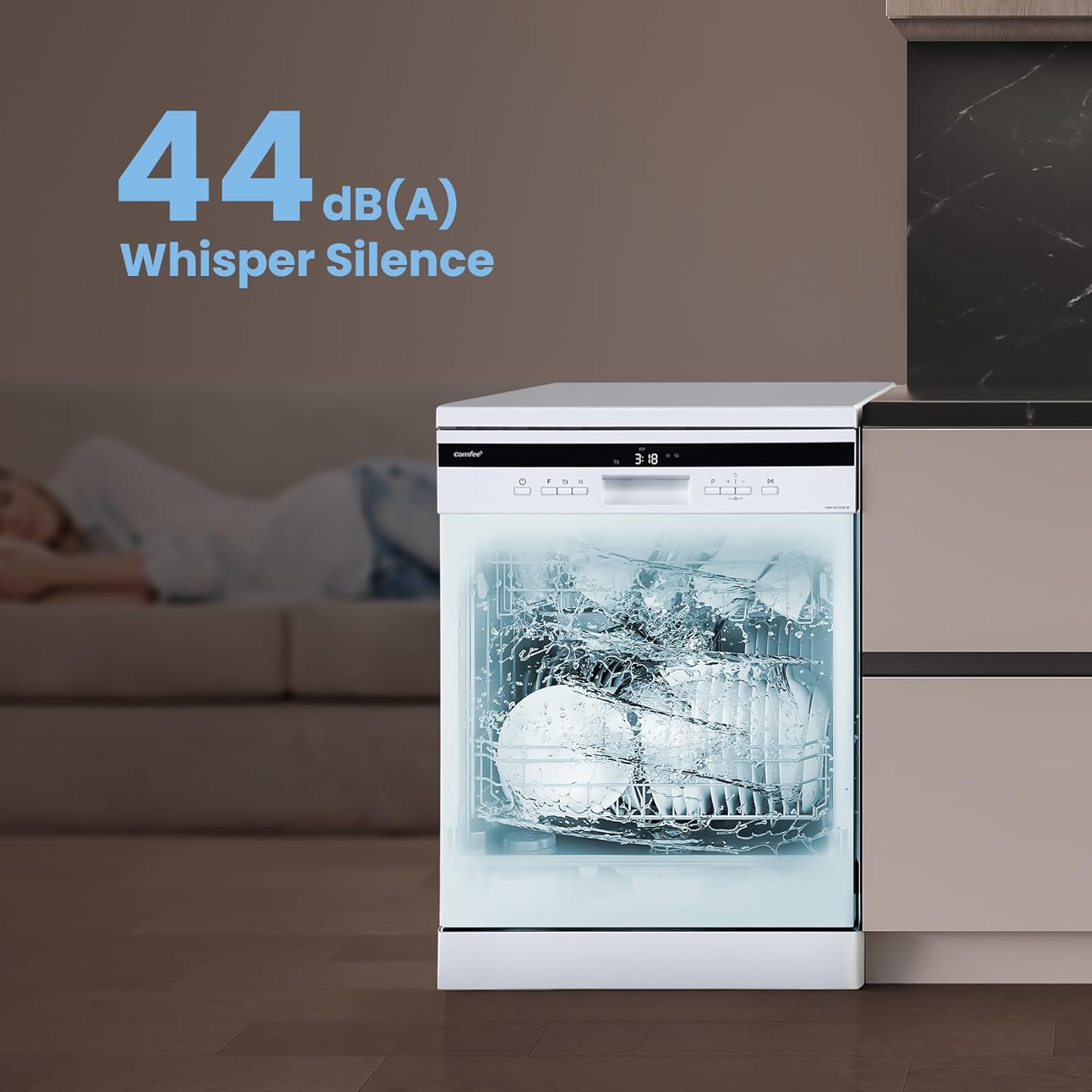 COMFEE' Freestanding Dishwasher FD1435E-W with 14 place settings
