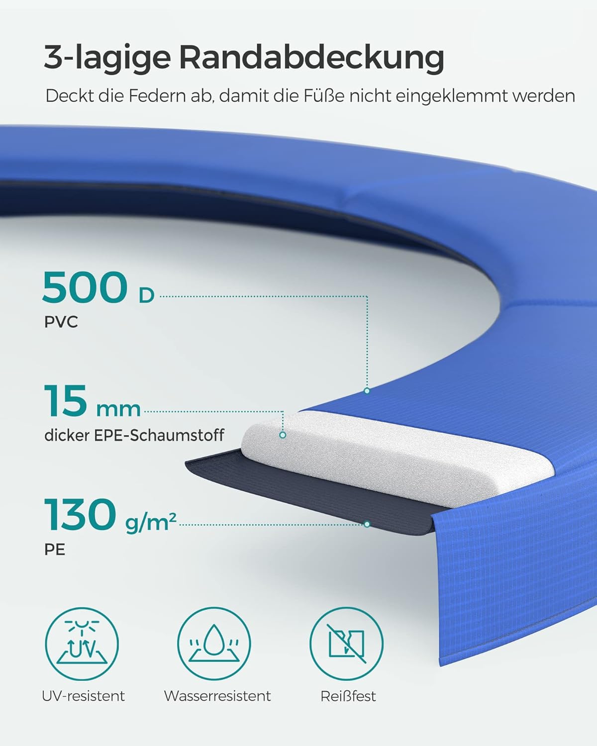 SONGMICS Trampolin Outdoor Ø 305 cm, rundes Gartentrampolin mit Randabdeckung, mit Sicherheitsnetz, mit Leiter und gepolsterten Stangen