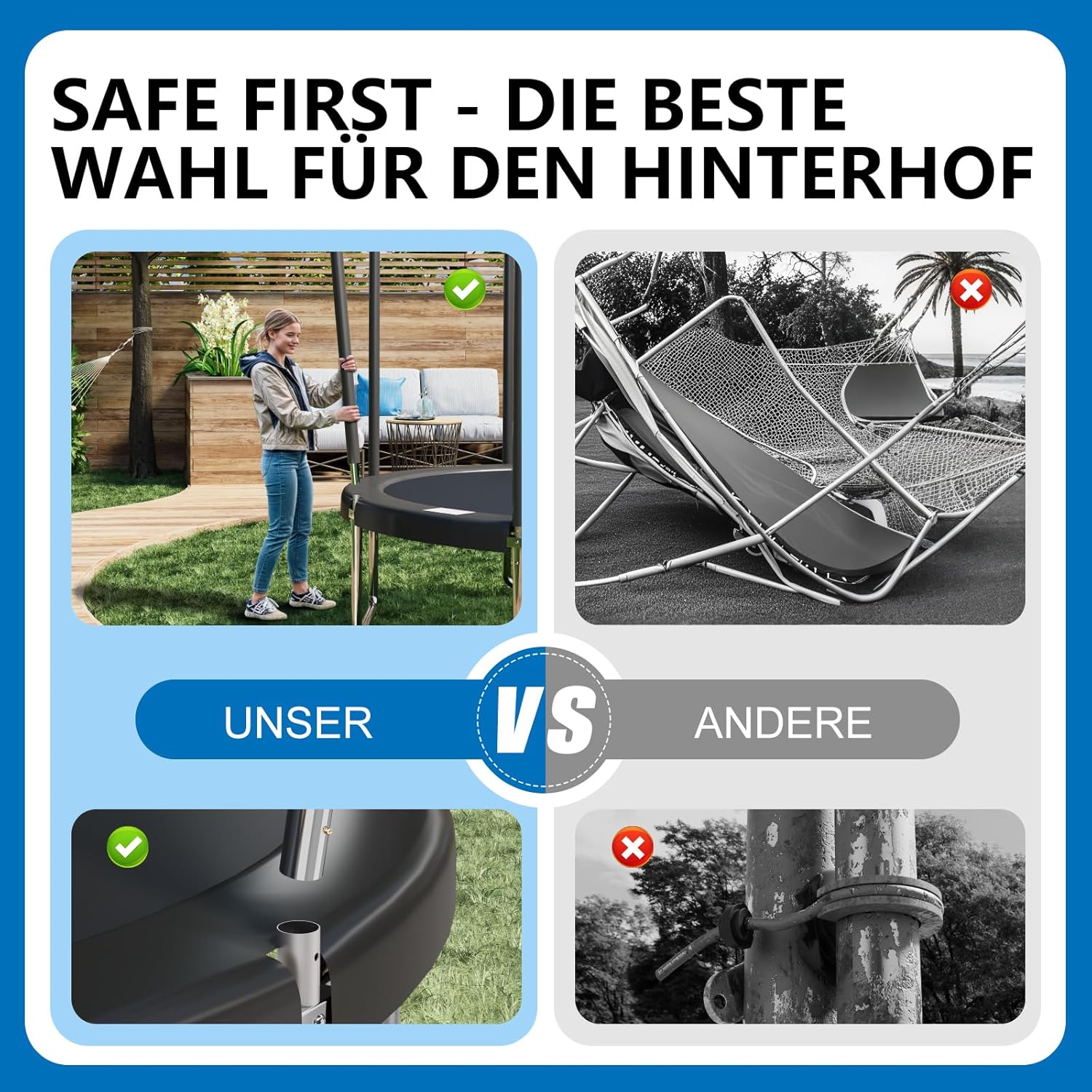 Devoko Trampolin Outdoor Ø 366 cm Indoor Trampolin Kinder Gartentrampoline, Komplettset mit Schuhnetz, Leiter, Randabdeckung, Sicherheitsnetz, Belastbarkeit 150 kg