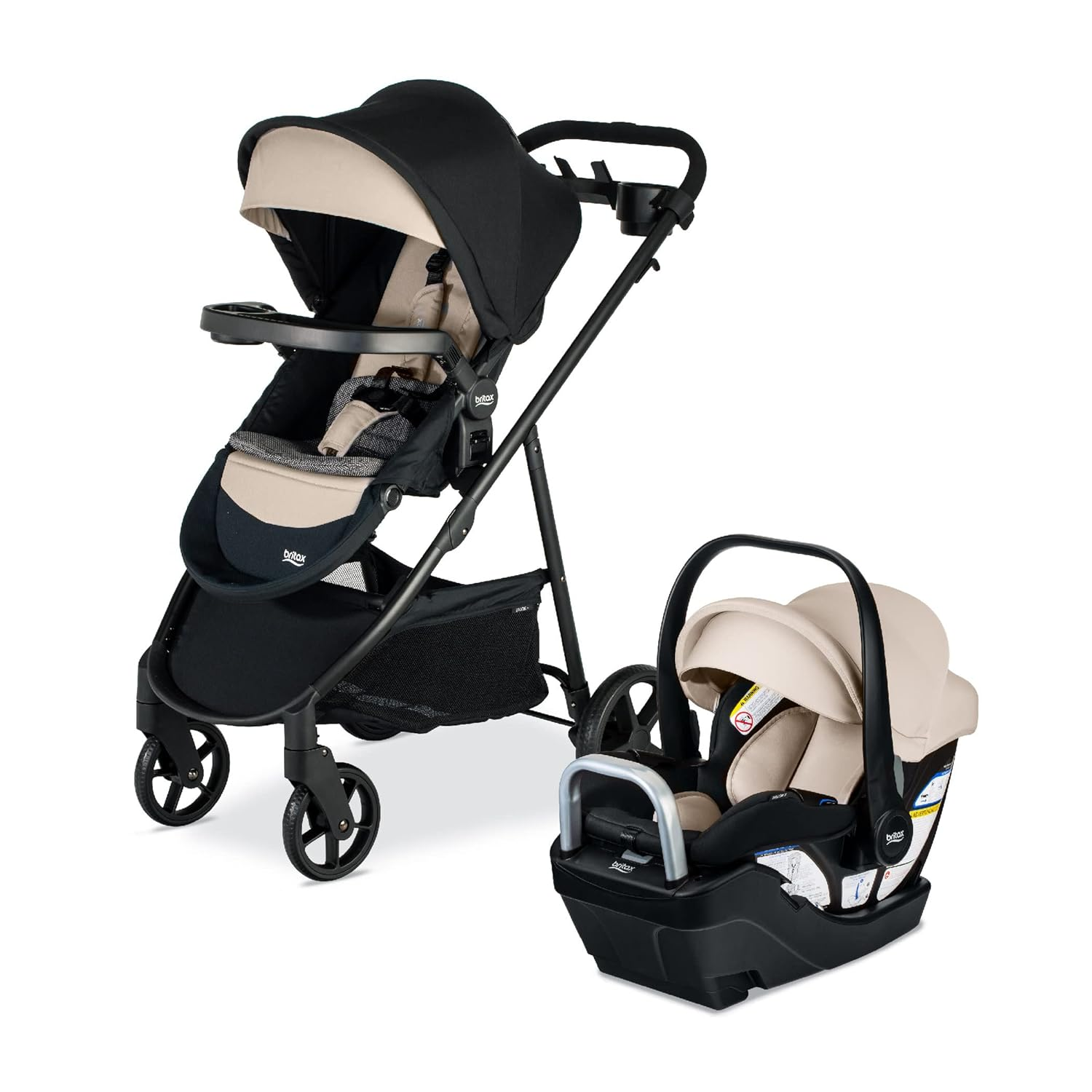 Britax Willow Brook S+ Baby Travel System, Infant Car Seat and Stroller Combo with Alpine Base, ClickTight Technology, SafeWash Insert and Cover, Sand Onyx