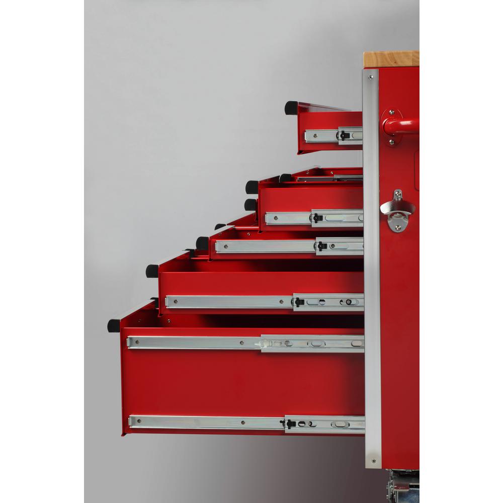 Heavy-Duty 61 In. W 10-Drawer, Deep 1-Door Tool Chest Mobile Workbench In Gloss Red With Flip-Up Pegboard