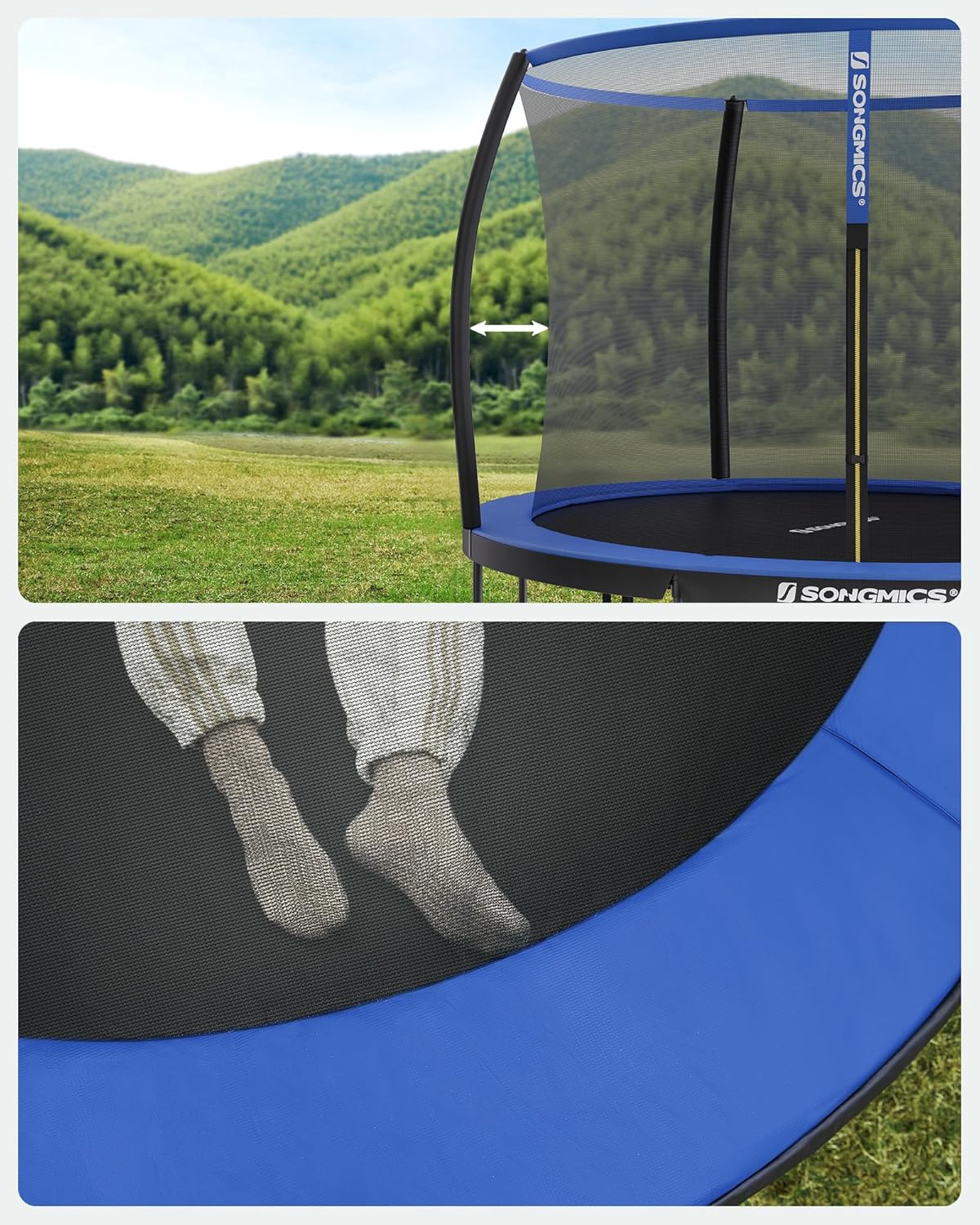 SONGMICS Trampolin Outdoor Ø 366 cm, rundes Gartentrampolin für Kinder mit Sicherheitsnetz, Randabdeckung, Leiter und gepolsterten Stangen