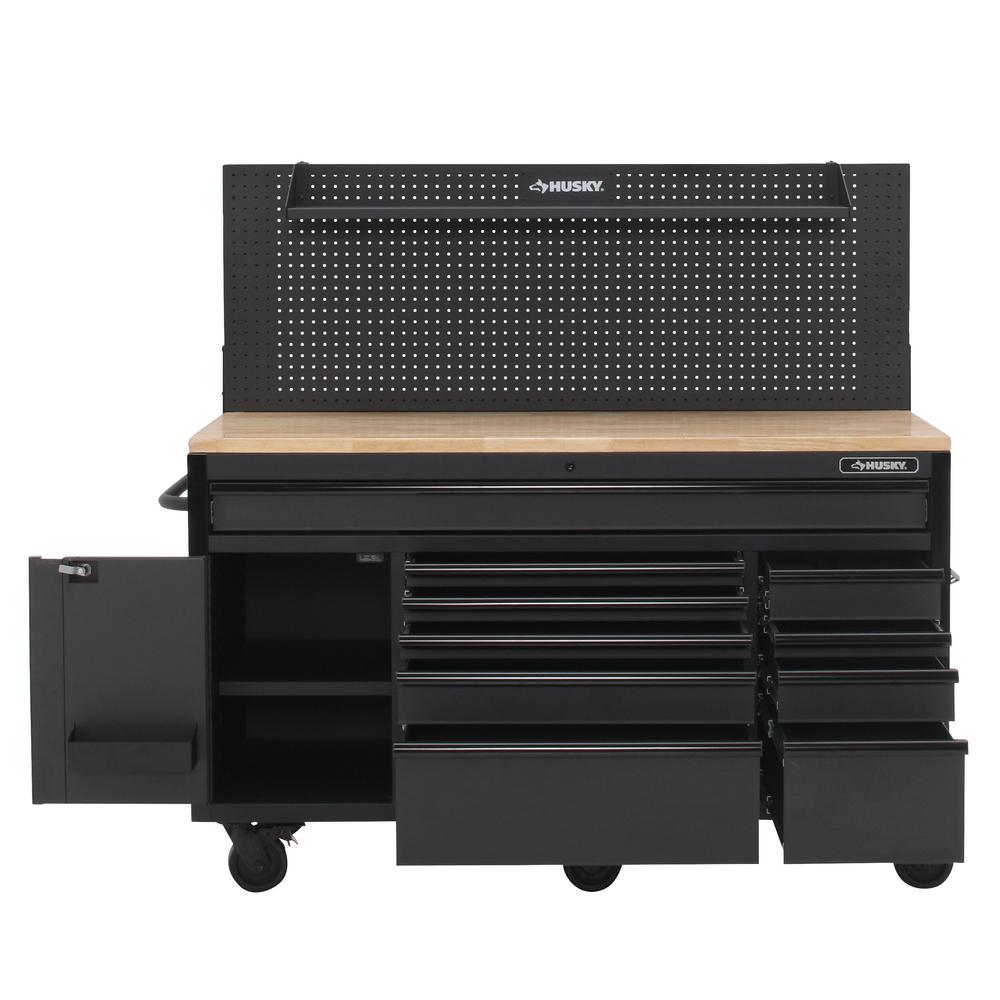 Heavy-Duty 61 In. W 10-Drawer, Deep 1-Door Tool Chest Mobile Workbench In Gloss Red With Flip-Up Pegboard