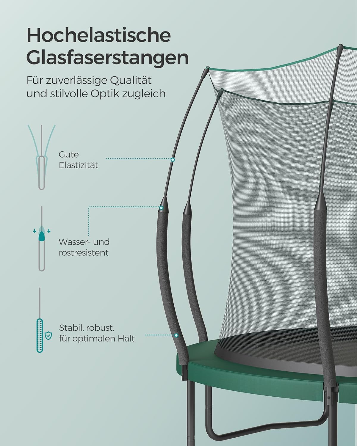 SONGMICS Federloses Trampolin Ø 244 cm, Trampolin Outdoor für Kinder, elastische Seile, Sicherheitsnetz mit Reißverschluss, Glasfaserstangen, sicher, geräuscharm