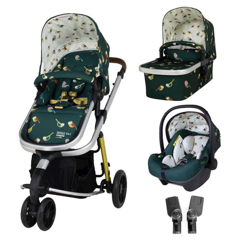 COSATTO GIGGLE 3 in 1 - A 3 in 1 Stroller with the trio - Cane Stroller, a Pram with a carrycot and an iSize baby car seat included, Lying Function and Accessories and Adapters