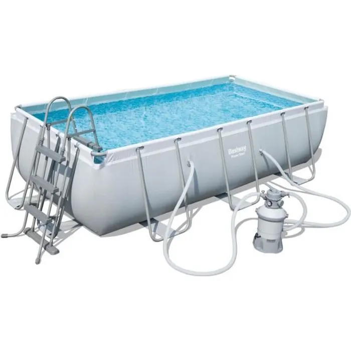 Kit Piscine hors sol tubulaire BESTWAY - Power steel™ - 488 x 244 x 122 cm - Rectangulaire (Filtre à sable, échelle, diffuseur)