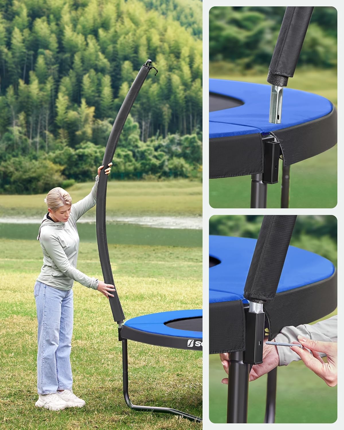 SONGMICS Trampolin Outdoor Ø 366 cm, rundes Gartentrampolin für Kinder mit Sicherheitsnetz, Randabdeckung, Leiter und gepolsterten Stangen