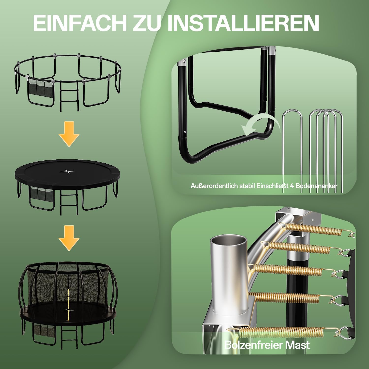 Flamaker Trampolin Outdoor Kinder, Gartentrampolin Ø 427cm mit Netz, Bodenanker, Stabile Rahmenkonstruktion, Wetterfest und rostfrei, Outdoor Trampolin für Kinder & Erwachsene Belastbarkeit 160kg