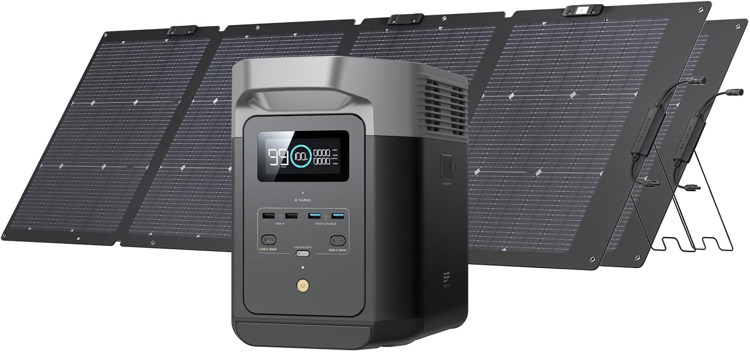 EF ECOFLOW Solar Generator DELTA 2 with 2x220W Portable Solar Panels, 1024Wh LFP Battery, Fast Charging, Portable Power Station for Home Backup Power, Camping & RVs