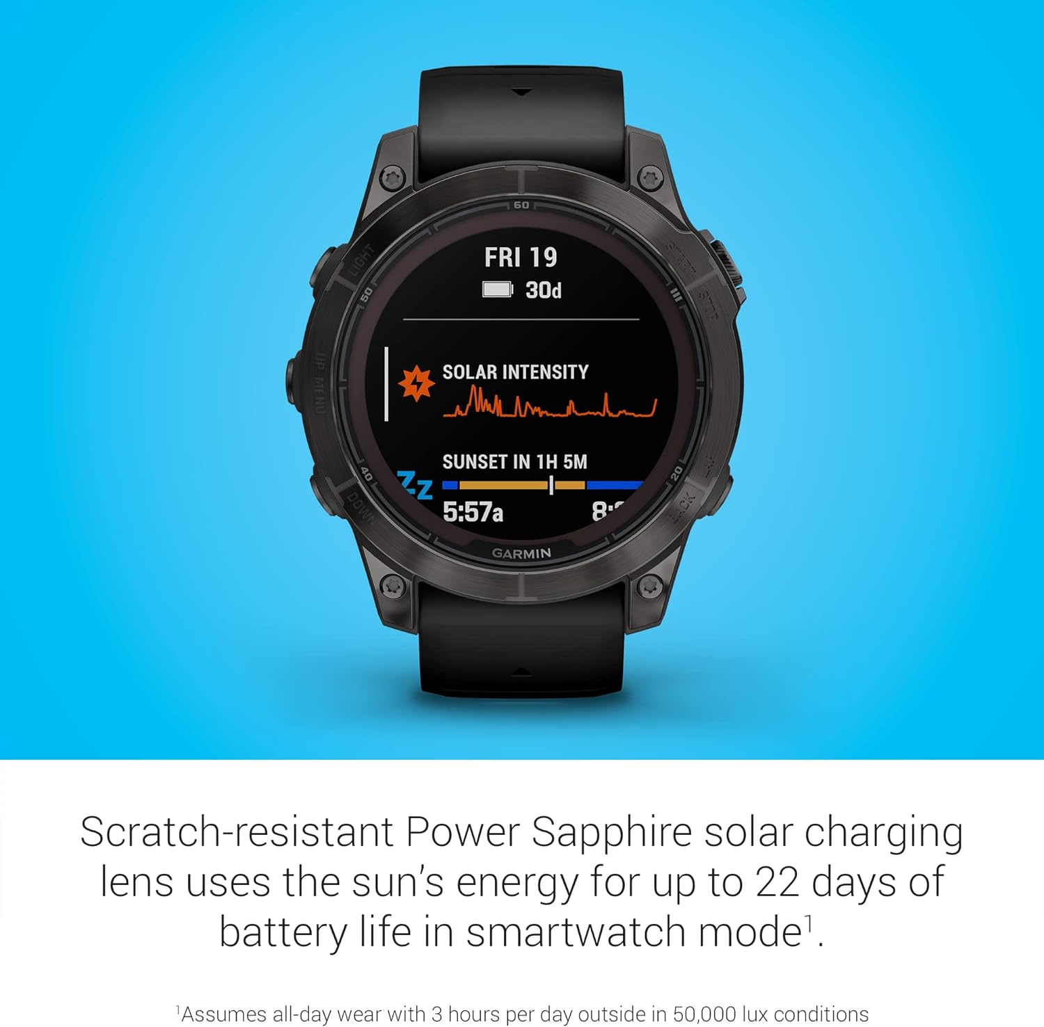 Garmin fēnix 7X Pro Sapphire Solar, Multisport GPS Smartwatch, Built-in Flashlight, Solar Charging Capability, 010-02778-10, Black