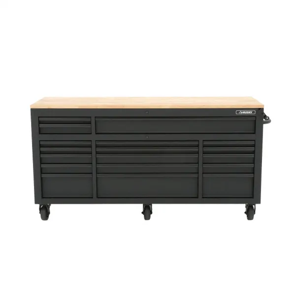 Heavy-Duty 72 In. W 18-Drawer, Deep Tool Chest Mobile Workbench In Matte Black With Adjustable-Height Hardwood Top