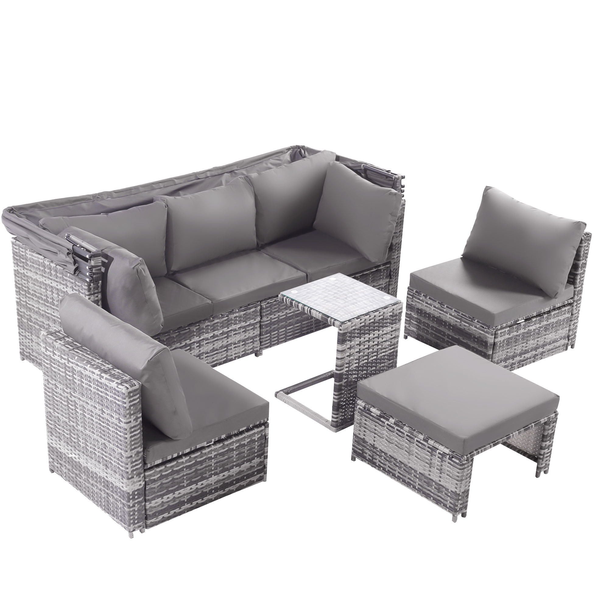 XDOVET Gartenlounge-Set Gartenmöbel Rattan Sonneninsel Sitzgruppe Terrassen Wetterfest