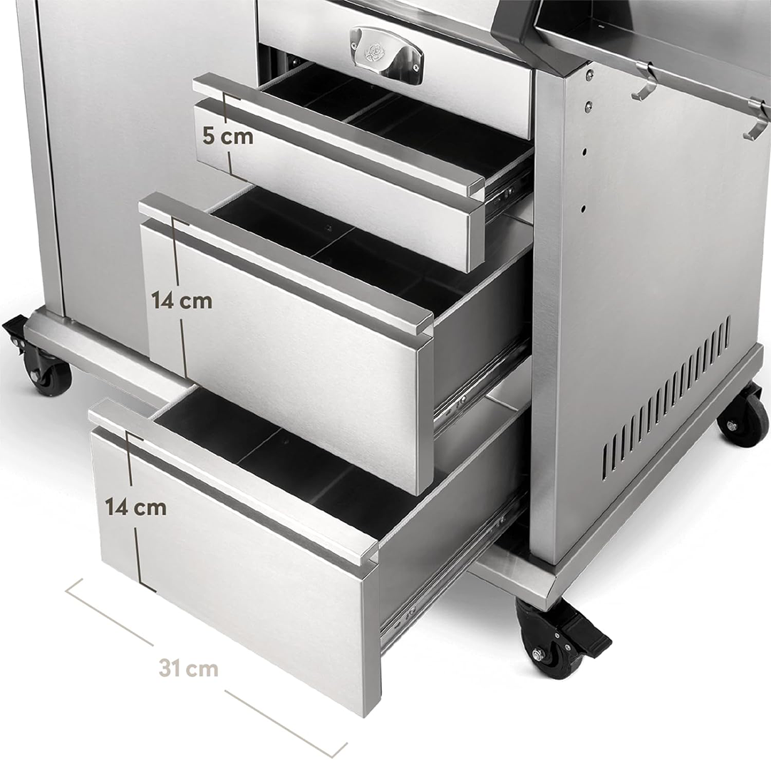 BURNHARD 4-Burner Gas Grill Earl, 23 kW Stainless Steel Grill Cart with Rear Burner, 900°C Ceramic Burner, Cast Iron Grill Grate, Drawers Includes Cover