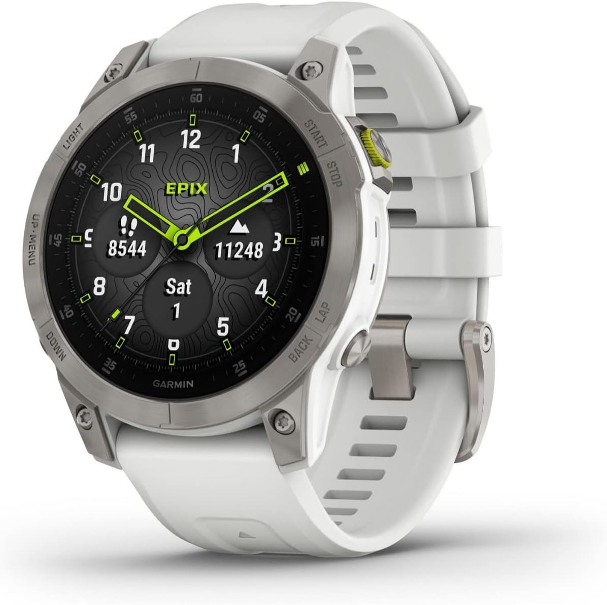Garmin epix Gen 2, Premium active smartwatch, Health and wellness features, touchscreen AMOLED display, adventure watch with advanced features, white titanium