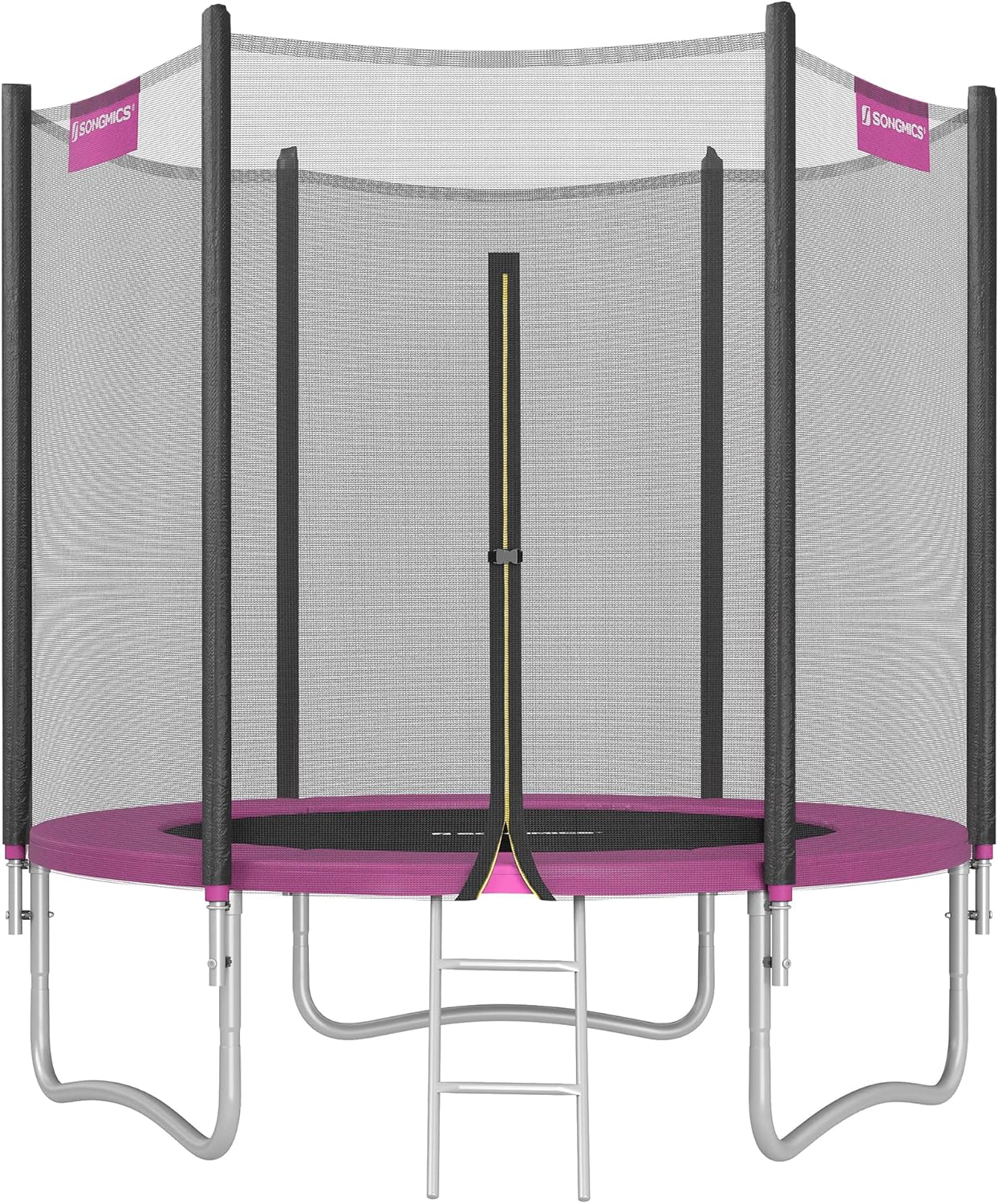 SONGMICS Trampolin Outdoor Ø 244cm, rundes Gartentrampolin mit Randabdeckung, mit Sicherheitsnetz, mit Leiter und gepolsterten Stangen