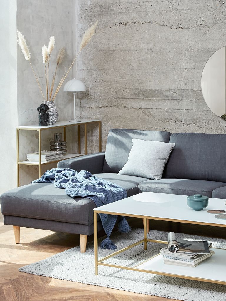 JYSK Sofa EGENSE chaise longue dark grey fabric