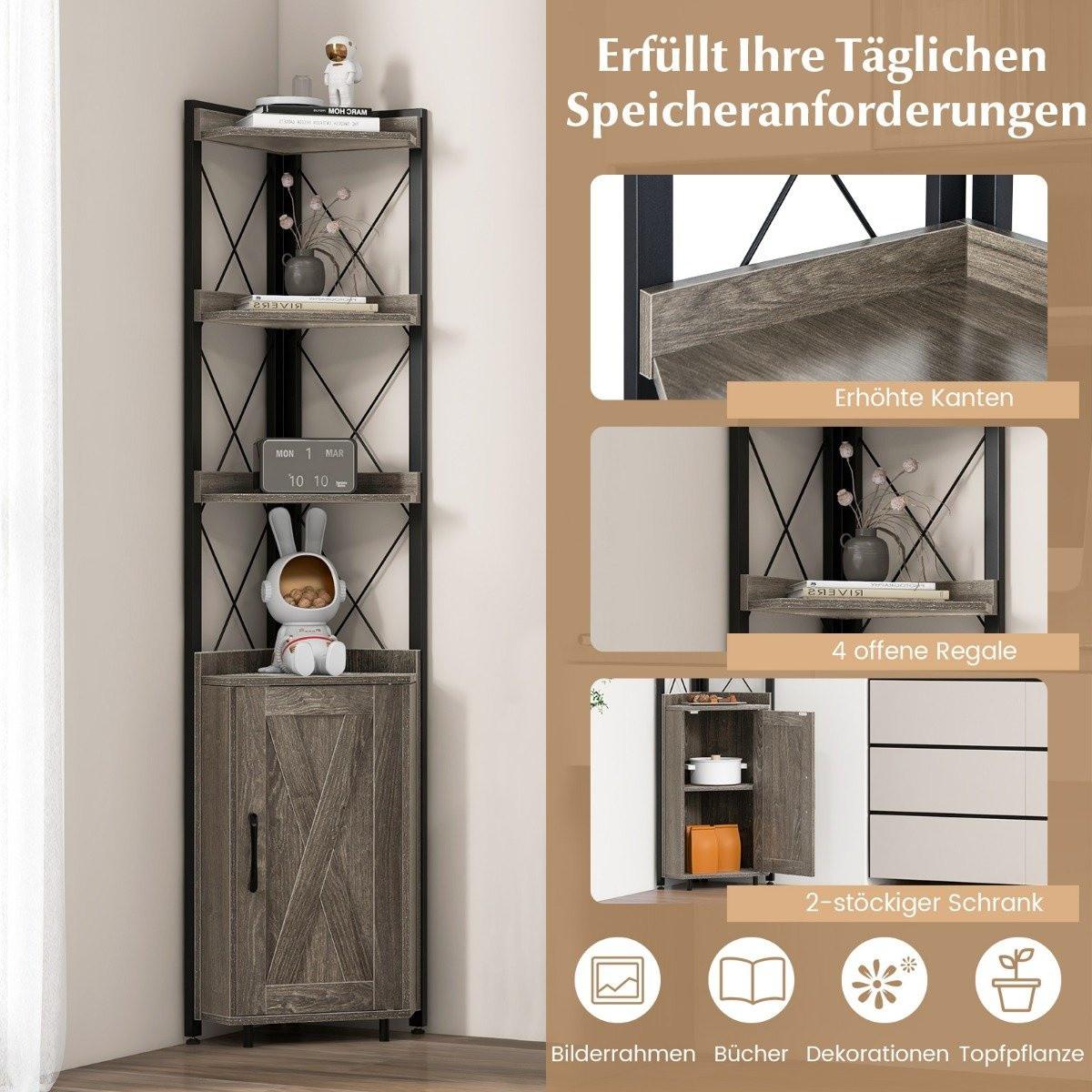 B2X 6-stöckiges Bücherregal Standregal industriell Hochschrank schmal mit 4 Ablagen 48 x 32 x 180 cm Rustikales Grau