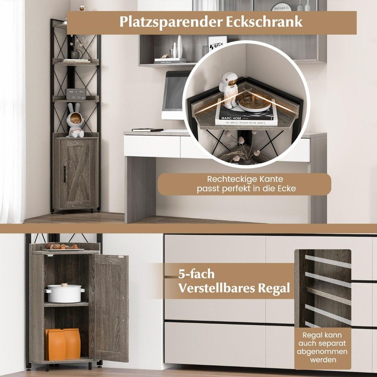 B2X 6-stöckiges Bücherregal Standregal industriell Hochschrank schmal mit 4 Ablagen 48 x 32 x 180 cm Rustikales Grau