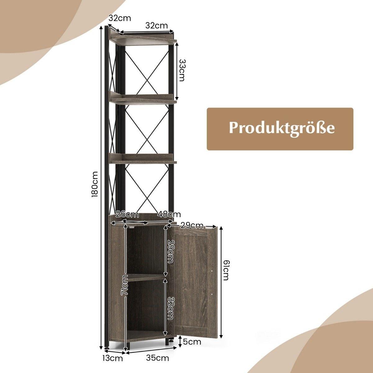 B2X 6-stöckiges Bücherregal Standregal industriell Hochschrank schmal mit 4 Ablagen 48 x 32 x 180 cm Rustikales Grau