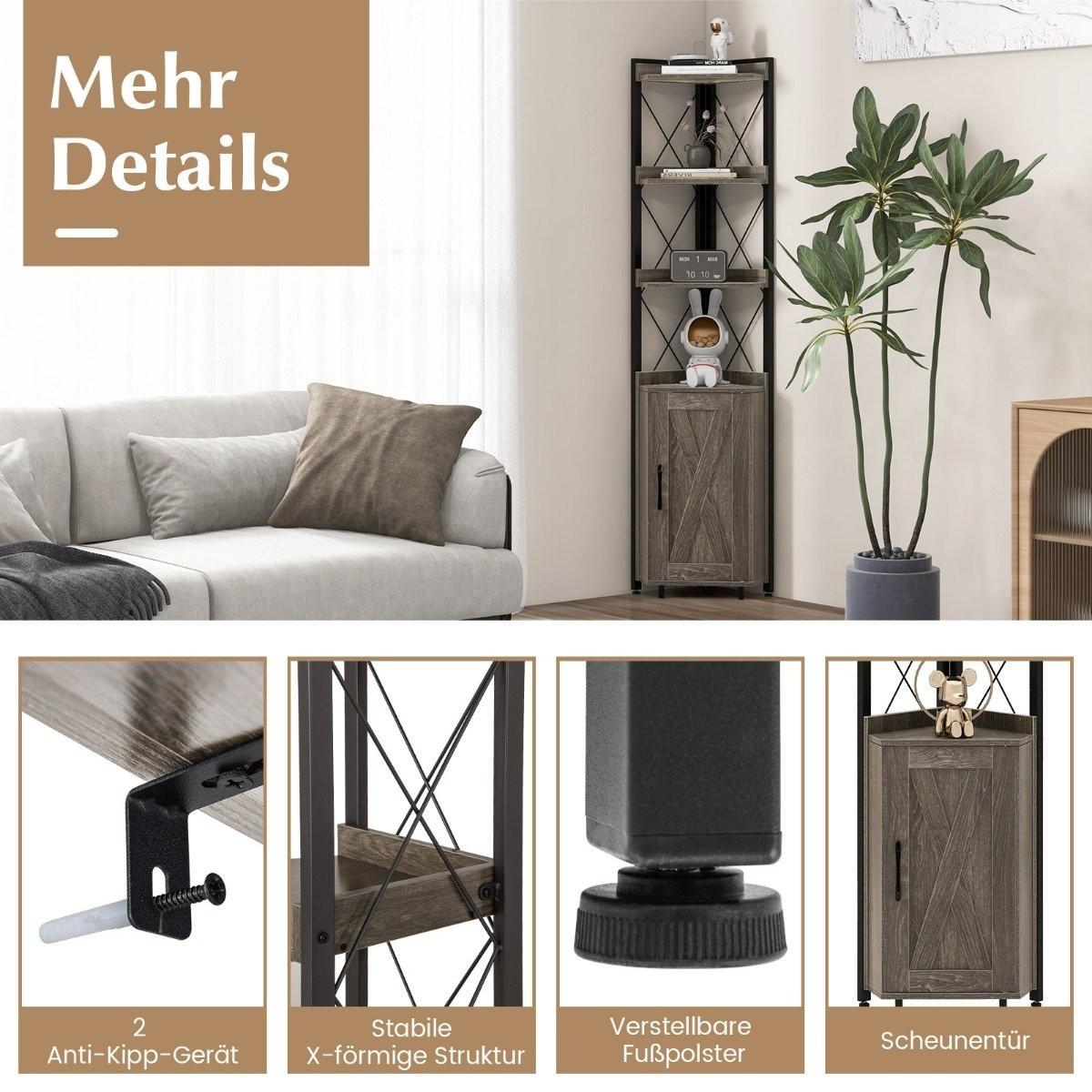 B2X 6-stöckiges Bücherregal Standregal industriell Hochschrank schmal mit 4 Ablagen 48 x 32 x 180 cm Rustikales Grau