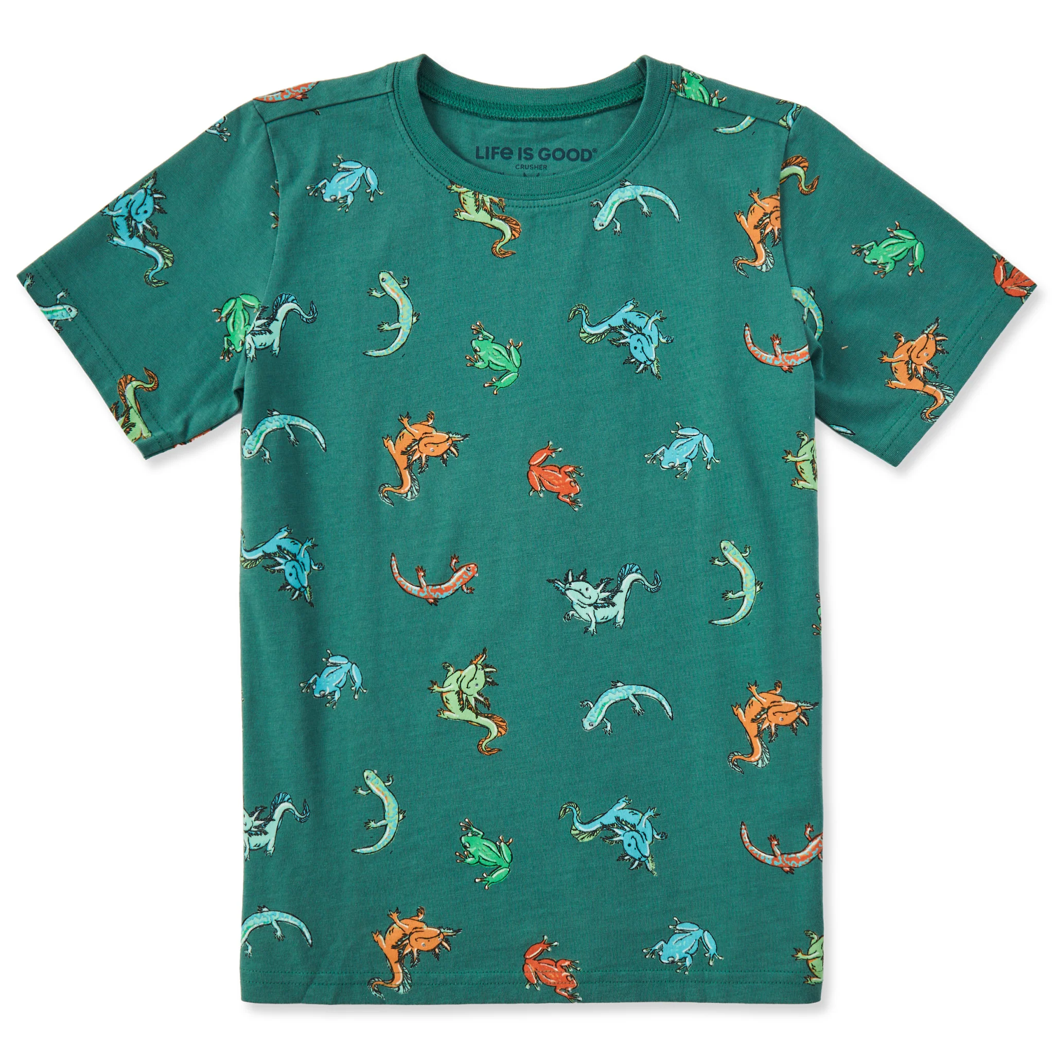 Kids Axolotl and Amphibians Pattern Short Sleeve Crusher Tee
