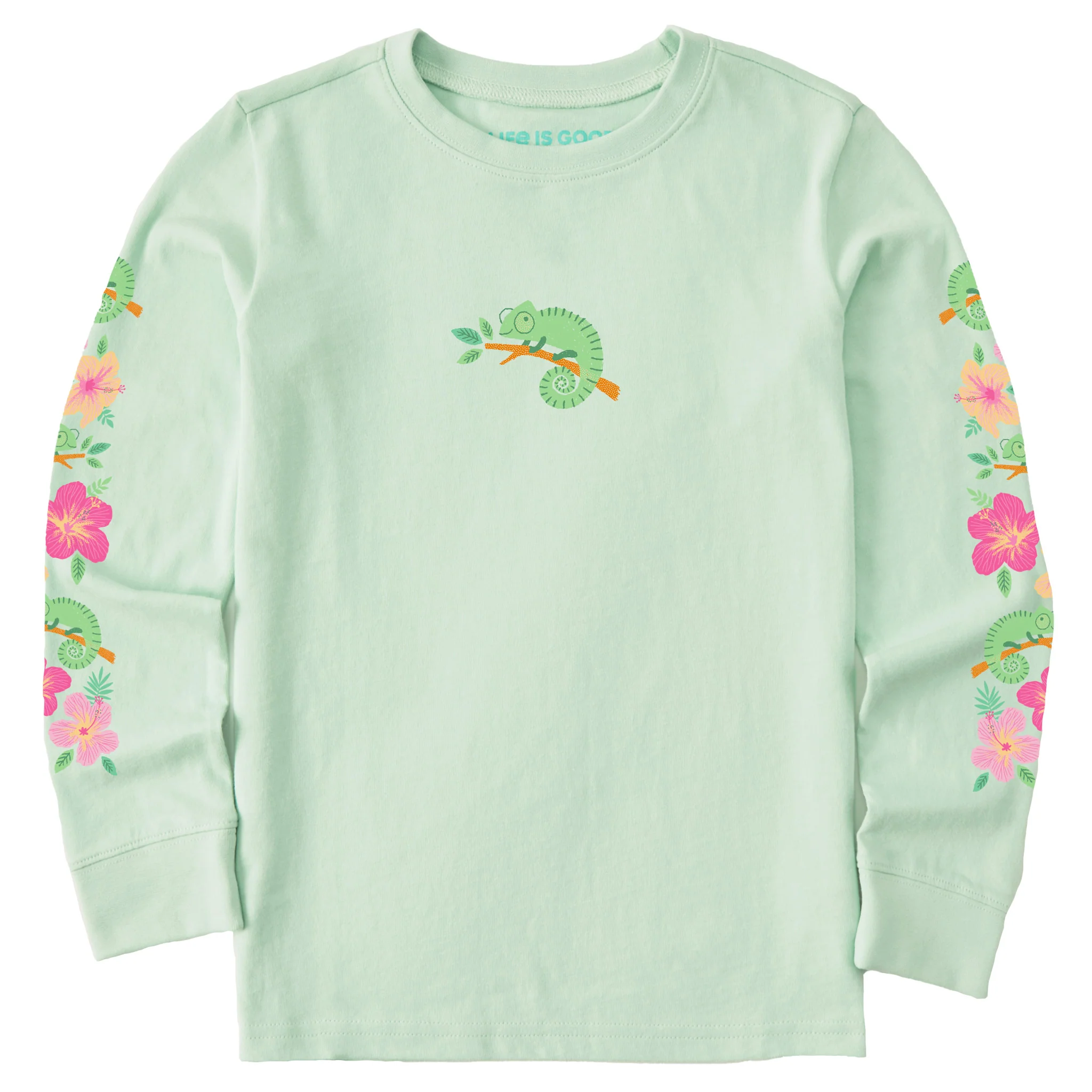 Kids Chameleon Hibiscus Long Sleeve Crusher Tee