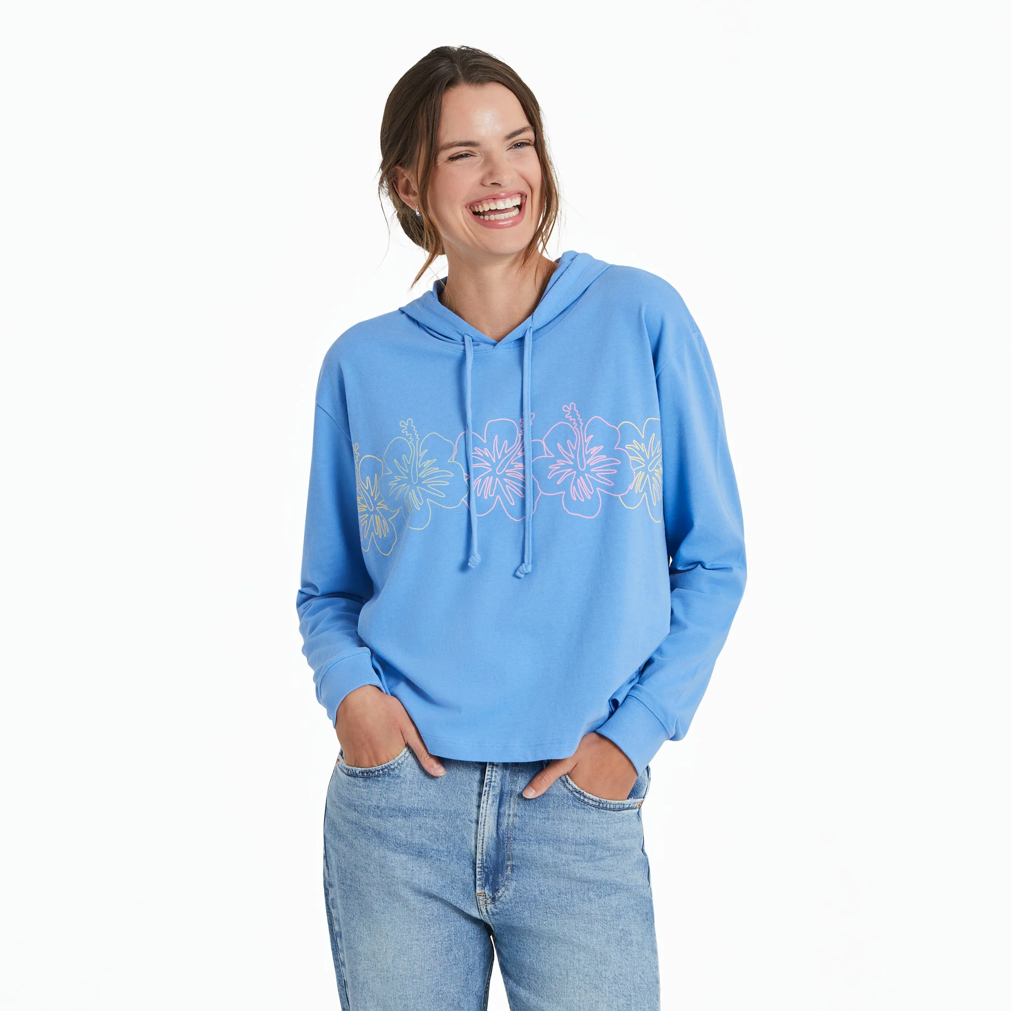 Women's Hibiscus Line Drawing Crusher Boxy Hoodie