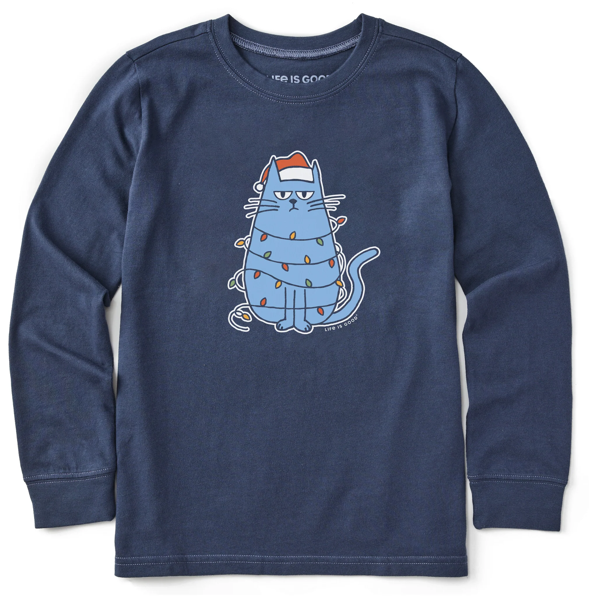 Kids Bored Christmas Cat Long Sleeve Crusher Tee