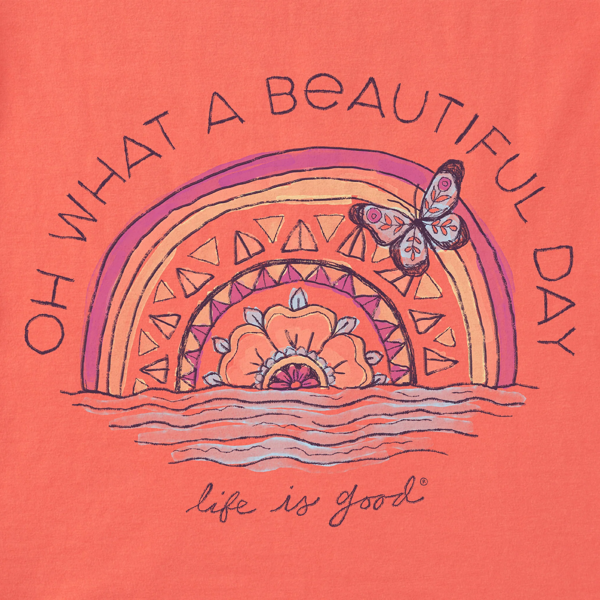 Women's Beautiful Day Butterfly Rainbow Long Sleeve Crusher-LITE Hooded Tee