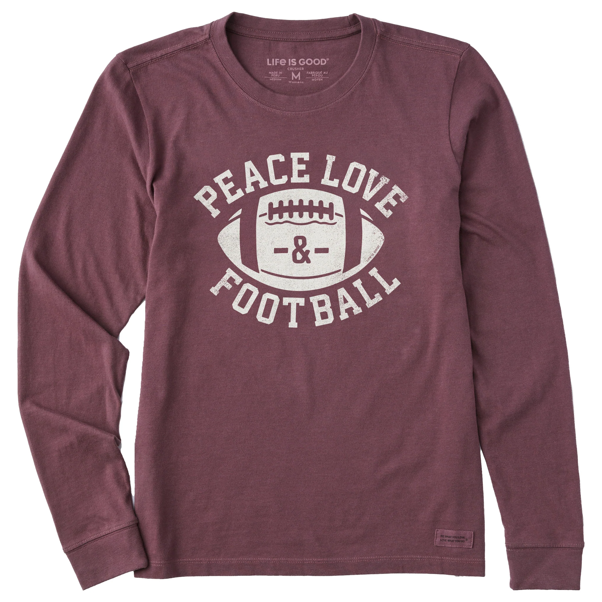 Women's Peace Love Football Long Sleeve Crusher Tee
