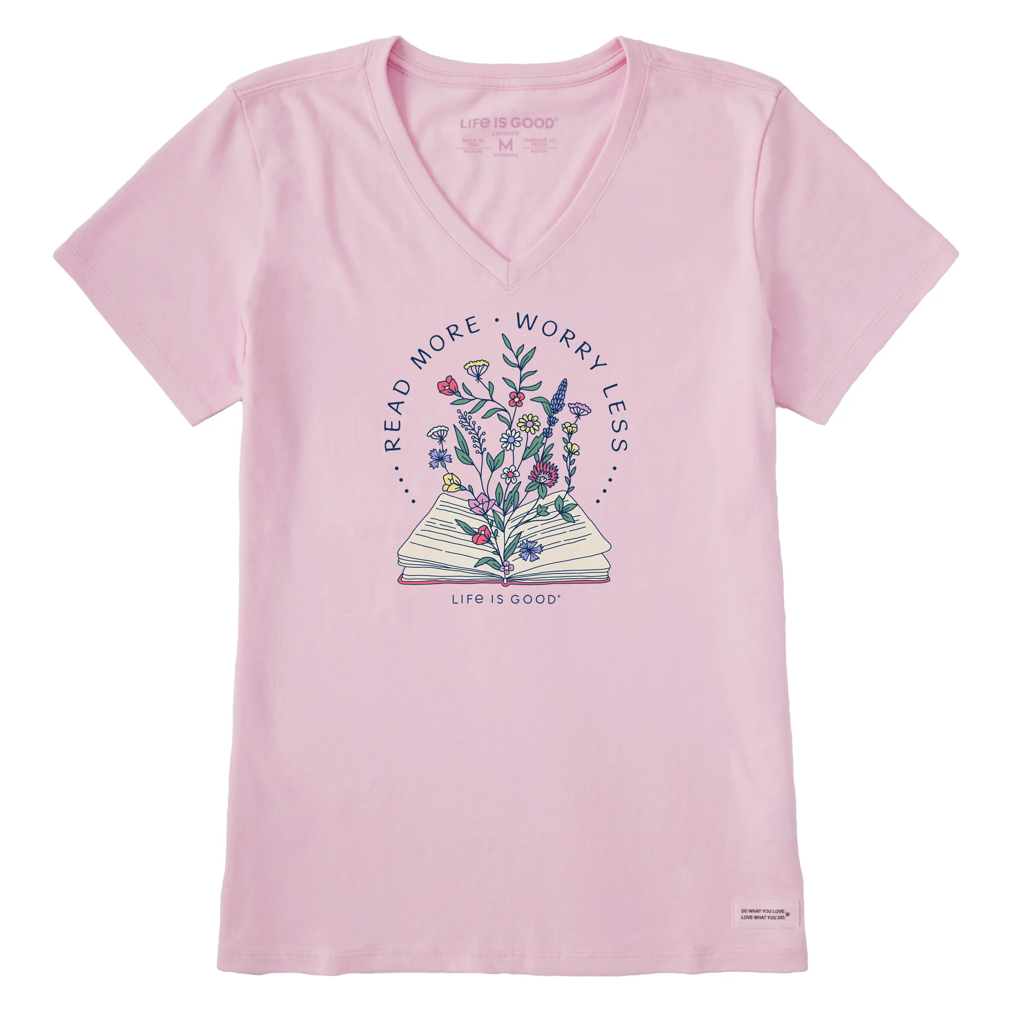 Women's Read More Flower Book Short Sleeve Crusher Vee