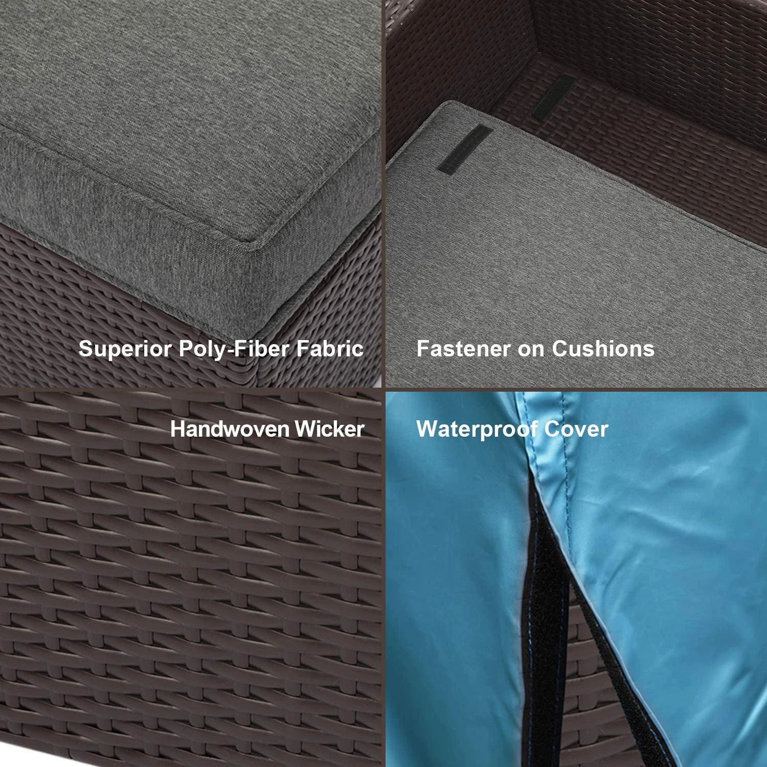 COSIEST 8 Piece Outdoor Wicker Sectional Sofa w Fire Pit Table,Chocolate Brown Patio Furniture Set w 56 x 28 inches Rectangle Bronze Fire Table (50,000 BTU) and Tank Outside(20lb) for Garden