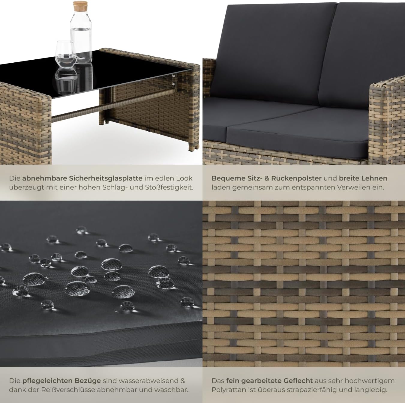 tectake Lounge Garden Furniture Set, Poly Rattan for the Garden, Furniture for the Balcony, 12-Piece Garden Lounge (Weatherproof), Dining Set with Outdoor Sofa, Armchair and Table for 4 People