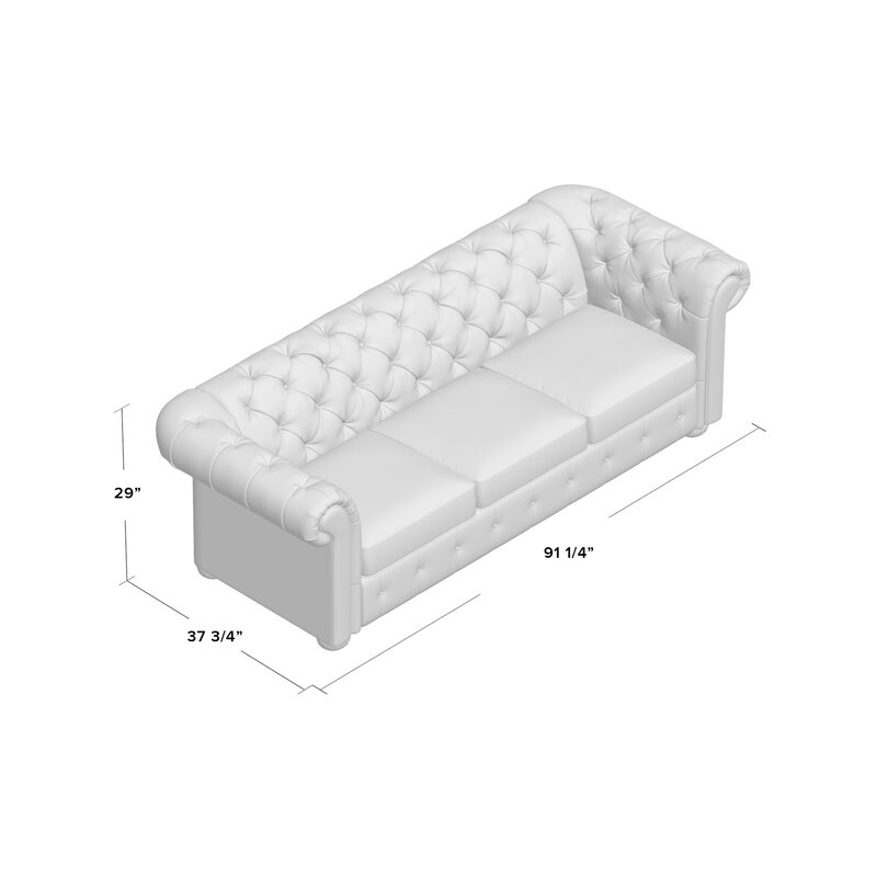 Alena 91.25” Velvet Rolled Arm Chesterfield Sofa